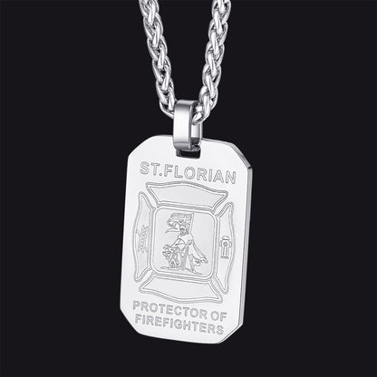 Engraved Saint Florian Firefighter Dog Tag Necklace for Firemen Men