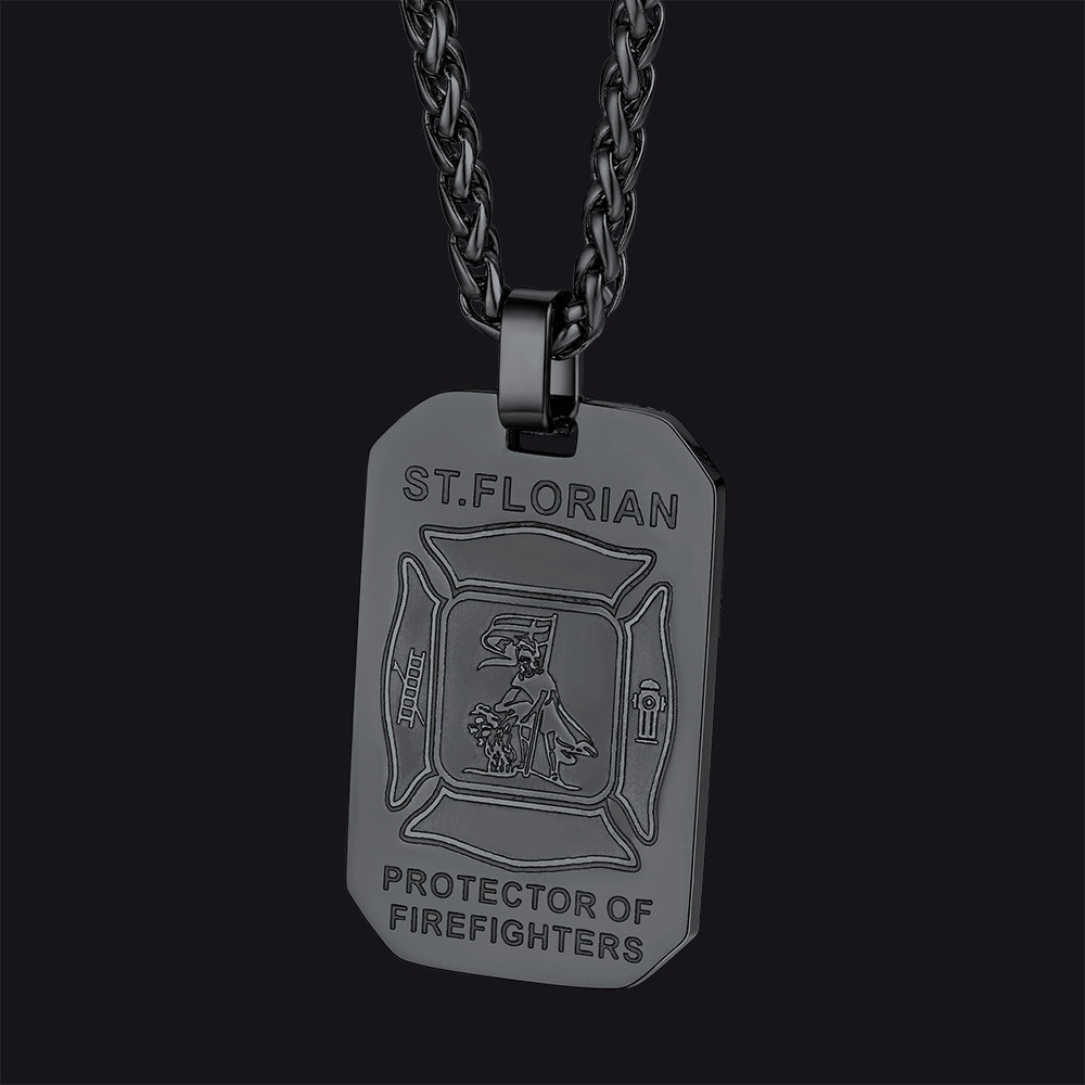 Engraved Saint Florian Firefighter Dog Tag Necklace for Firemen Men