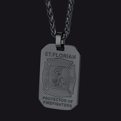 Engraved Saint Florian Firefighter Dog Tag Necklace for Firemen Men