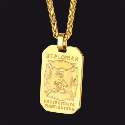 Engraved Saint Florian Firefighter Dog Tag Necklace for Firemen Men