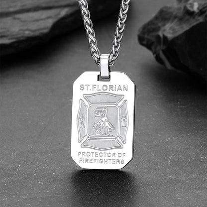 Engraved Saint Florian Firefighter Dog Tag Necklace for Firemen Men