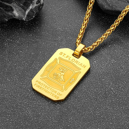 Engraved Saint Florian Firefighter Dog Tag Necklace for Firemen Men