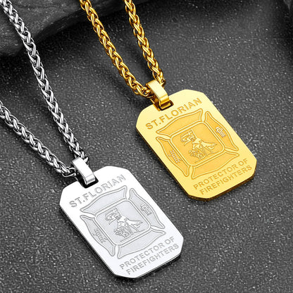 Engraved Saint Florian Firefighter Dog Tag Necklace for Firemen Men