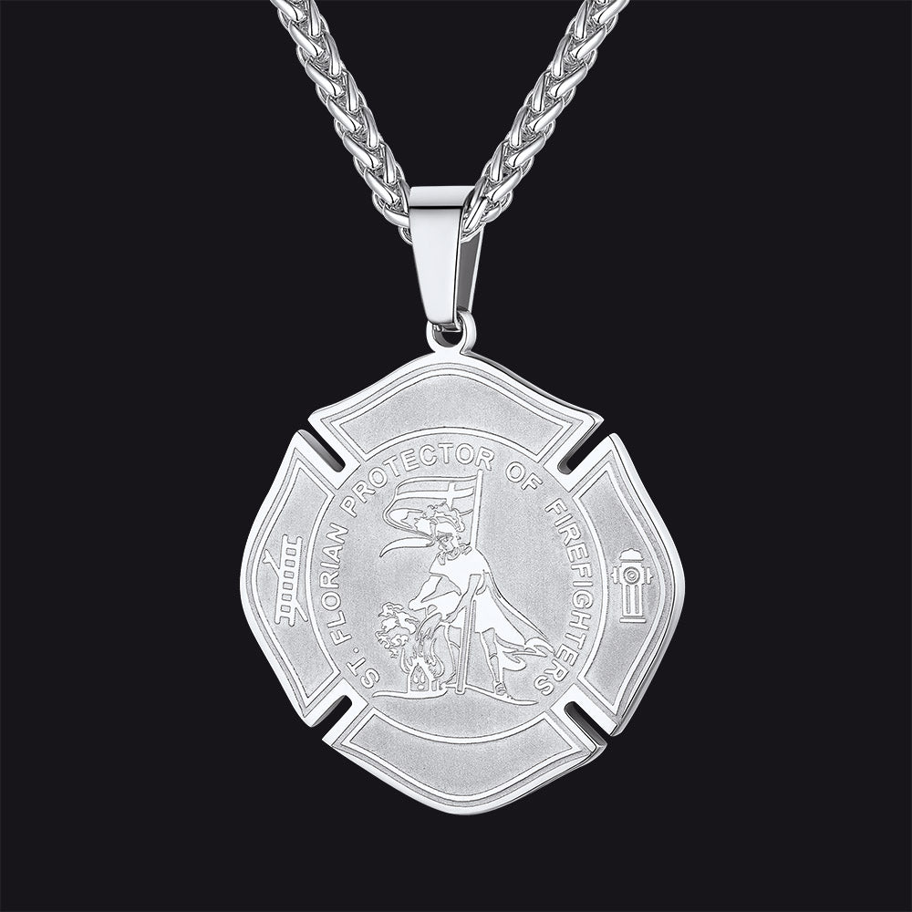 Engraved Saint Florian Firefighter Necklace Gifts for Police Father Son