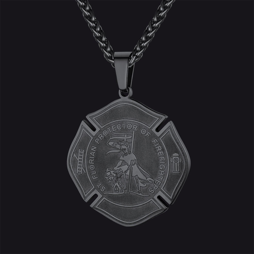 Engraved Saint Florian Firefighter Necklace Gifts Police Father Son