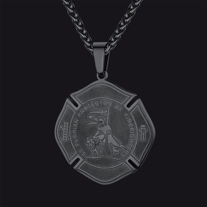 Engraved Saint Florian Firefighter Necklace Gifts for Police Father Son