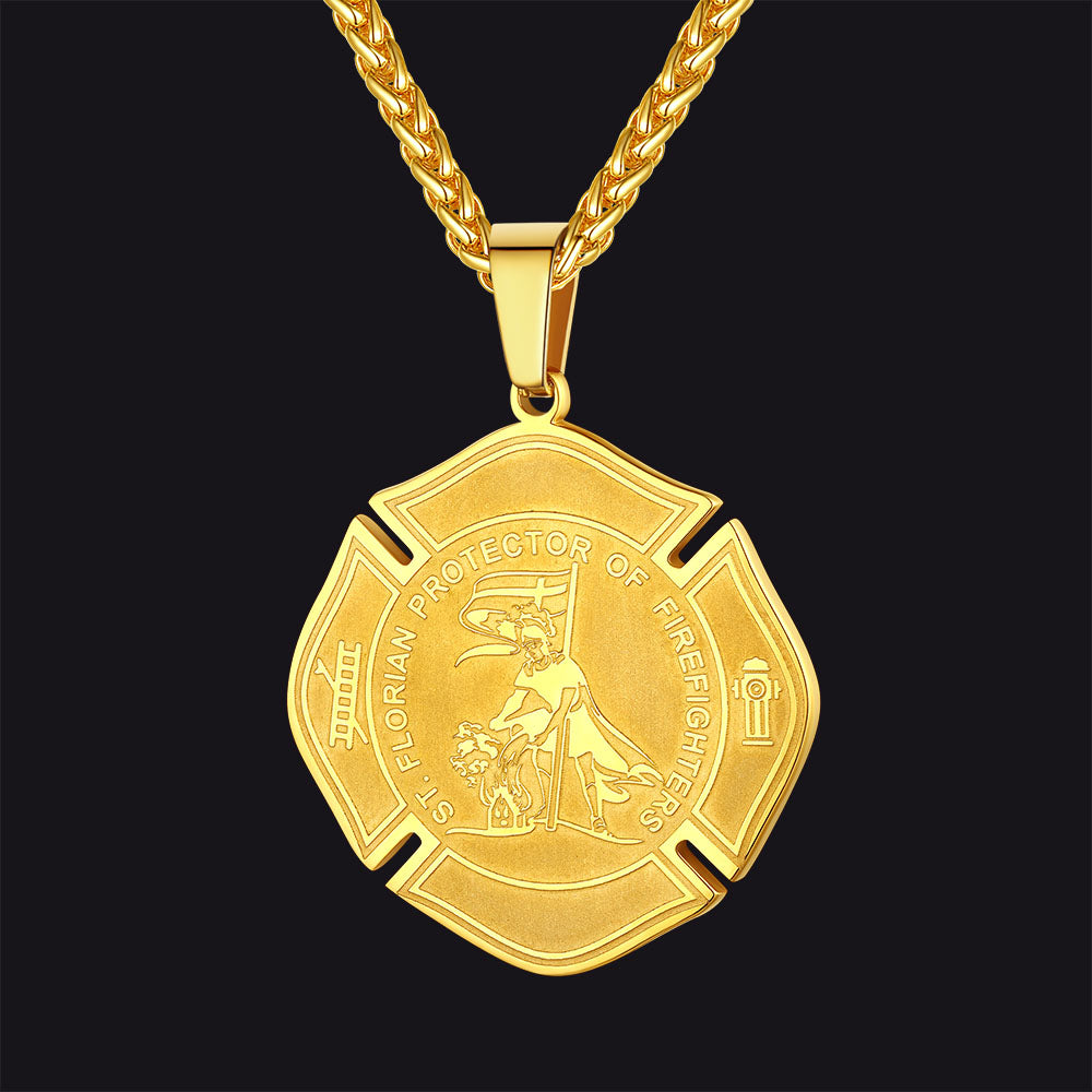 Engraved Saint Florian Firefighter Necklace Gifts for Police Father Son