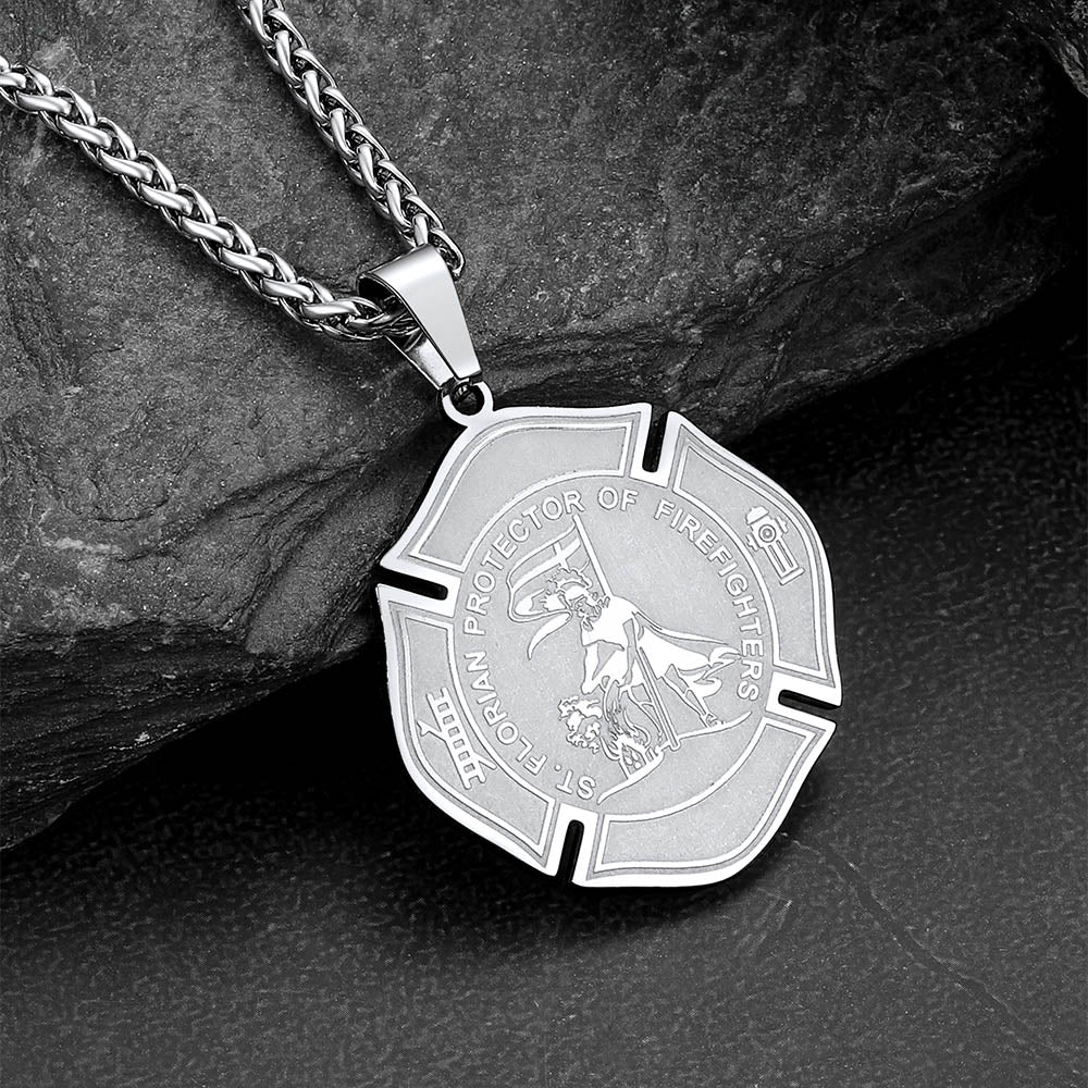 Engraved Saint Florian Firefighter Necklace Gifts for Police Father Son