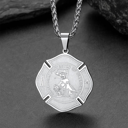 Engraved Saint Florian Firefighter Necklace Gifts for Police Father Son