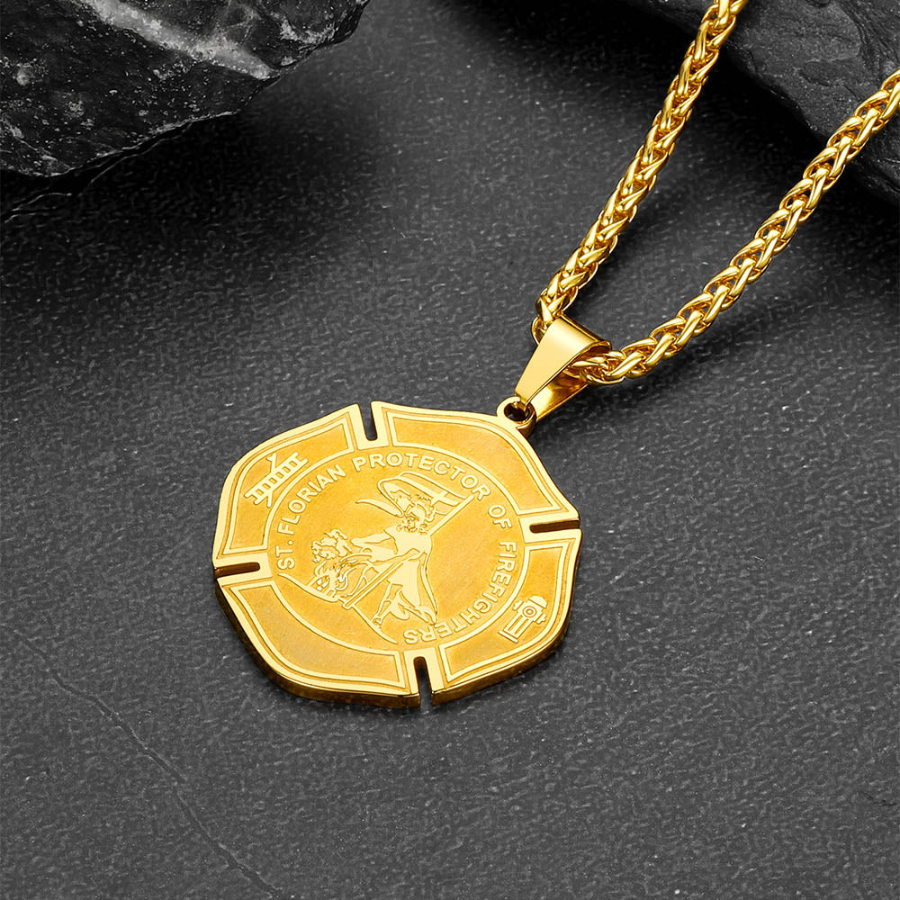 Engraved Saint Florian Firefighter Necklace Gifts for Police Father Son