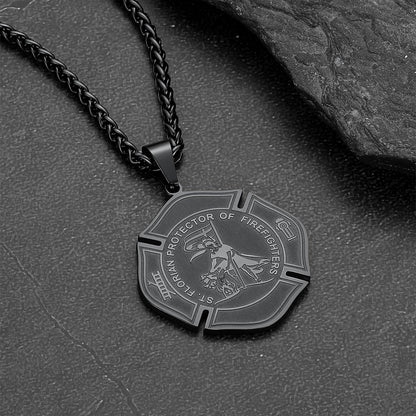 Engraved Saint Florian Firefighter Necklace Gifts for Police Father Son