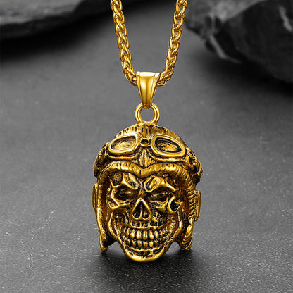 Flying Helmet Skull Antique Necklace for Men