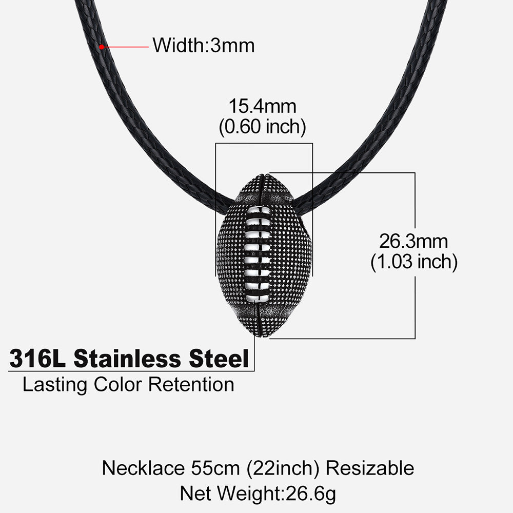 Football Pendant Leather Necklace Cord for Men Sports Fans