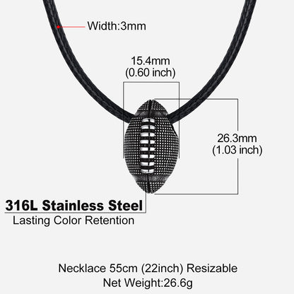 Football Pendant Leather Necklace Cord for Men Sports Fans