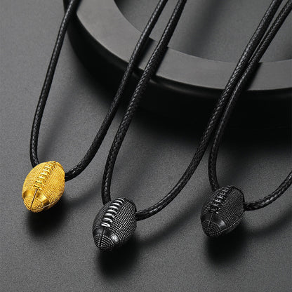 Football Pendant Leather Necklace Cord for Men Sports Fans