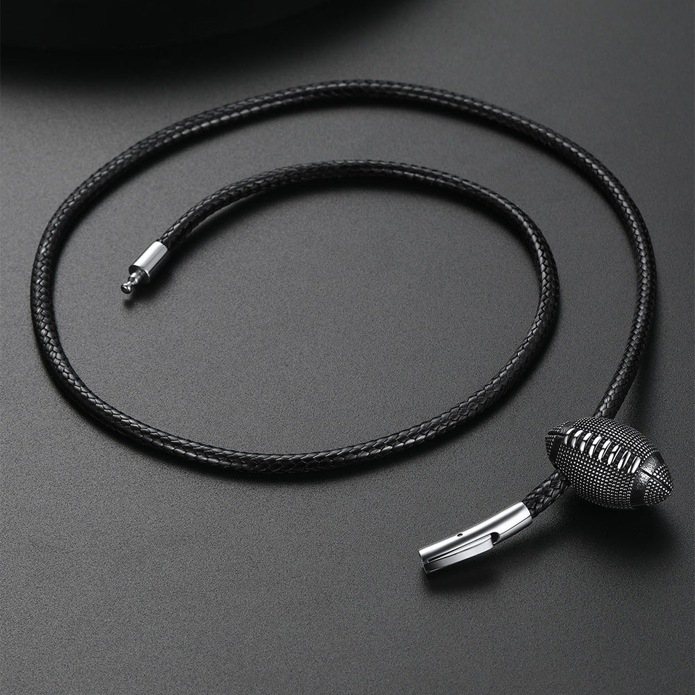 Football Pendant Leather Necklace Cord for Men Sports Fans