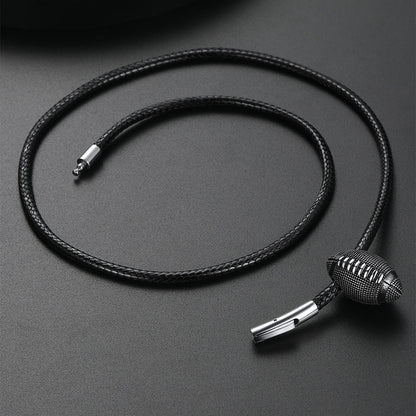 Football Pendant Leather Necklace Cord for Men Sports Fans
