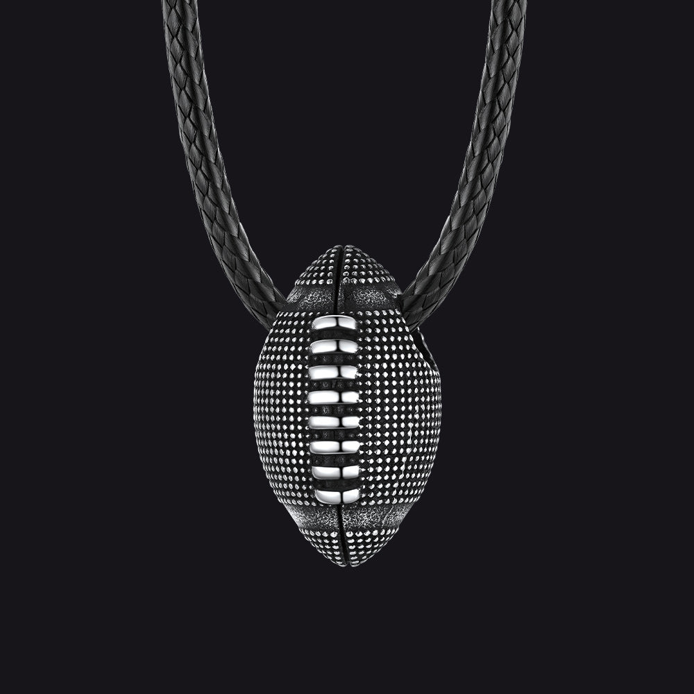 Football Pendant Leather Necklace Cord for Men Sports Fans