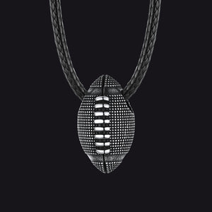 Football Pendant Leather Necklace Cord for Men Sports Fans  Silver