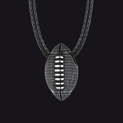 Football Pendant Leather Necklace Cord for Men Sports Fans