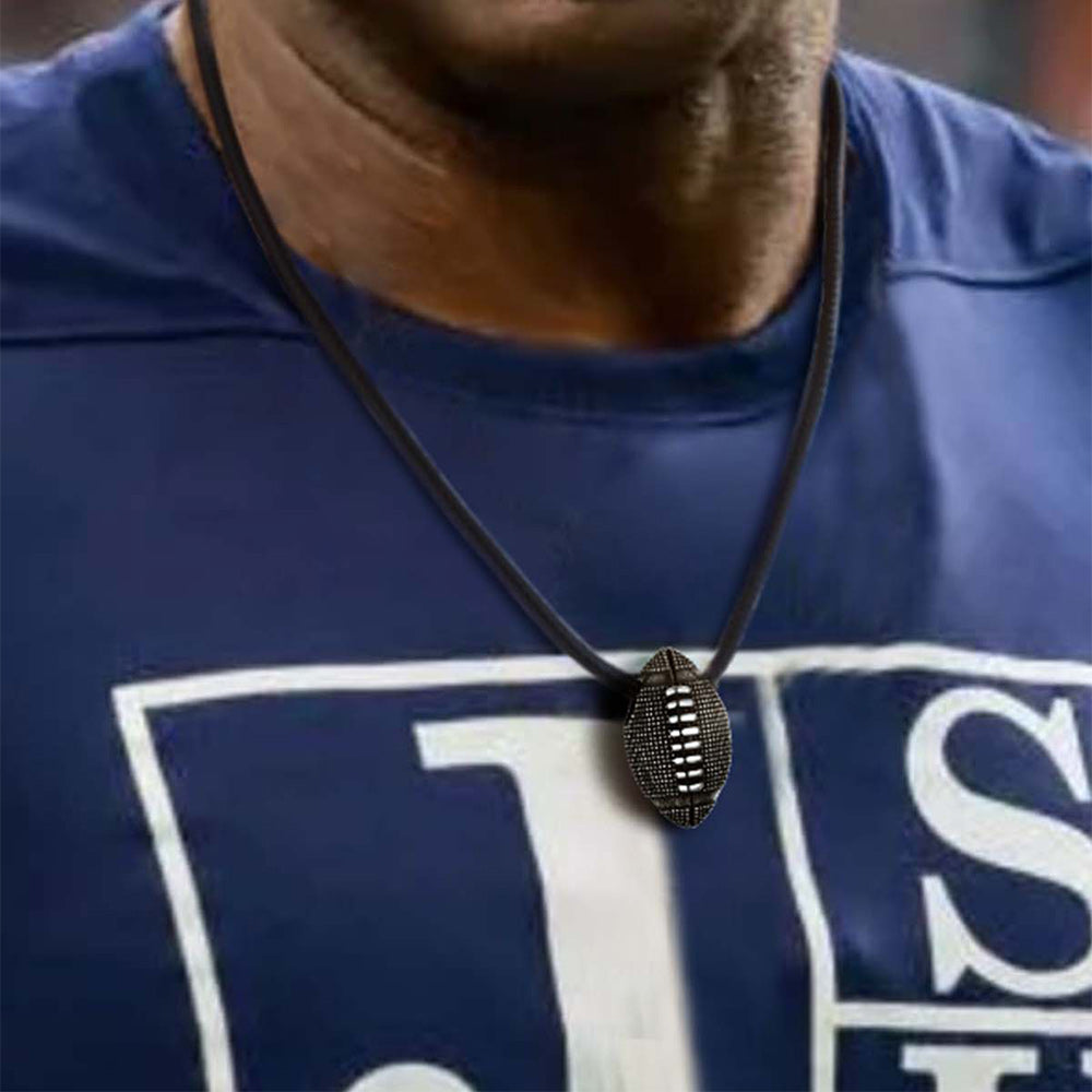 Football Pendant Leather Necklace Cord for Men Sports Fans