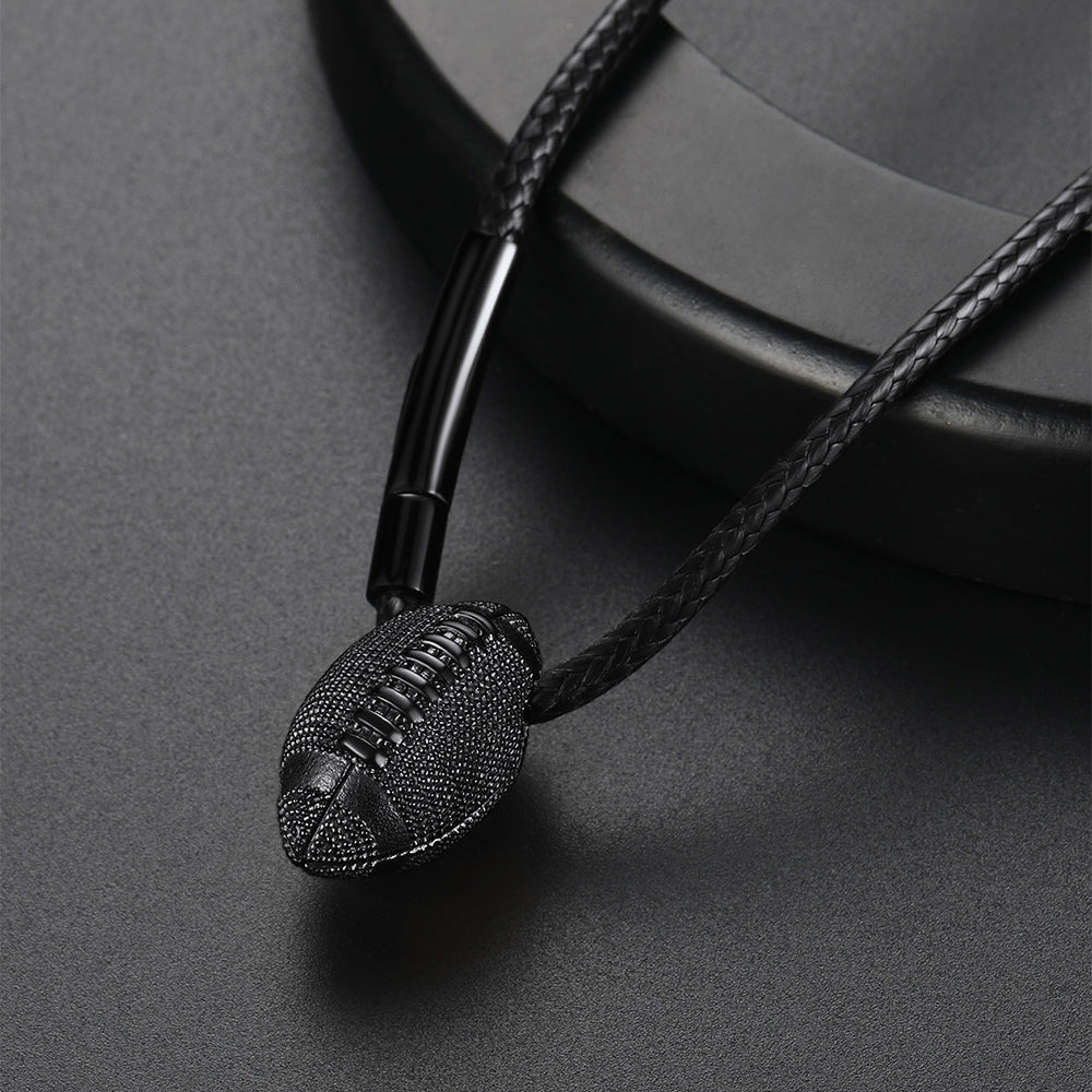 Football Pendant Leather Necklace Cord for Men Sports Fans