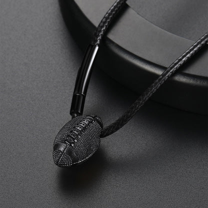 Football Pendant Leather Necklace Cord for Men Sports Fans