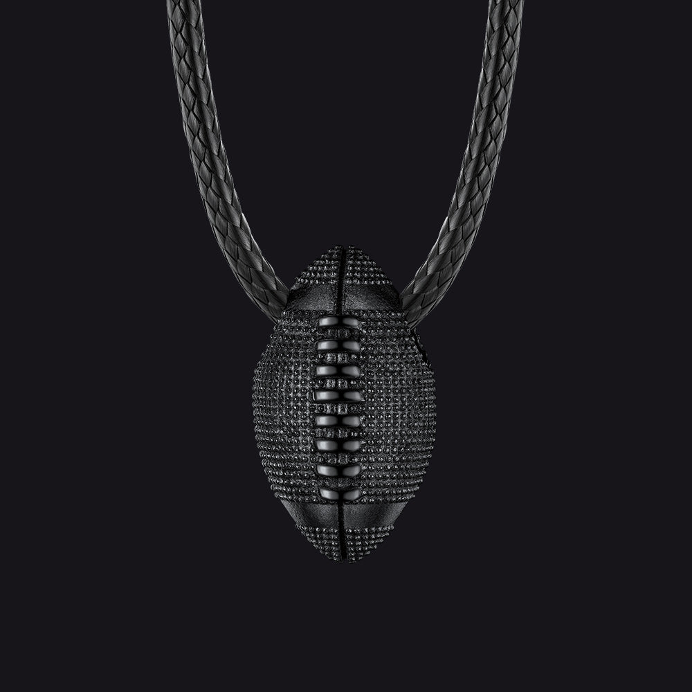 Football Pendant Leather Necklace Cord for Men Sports Fans