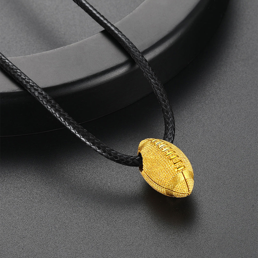 Football Pendant Leather Necklace Cord for Men Sports Fans