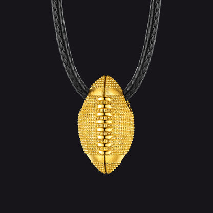 Football Pendant Leather Necklace Cord for Men Sports Fans