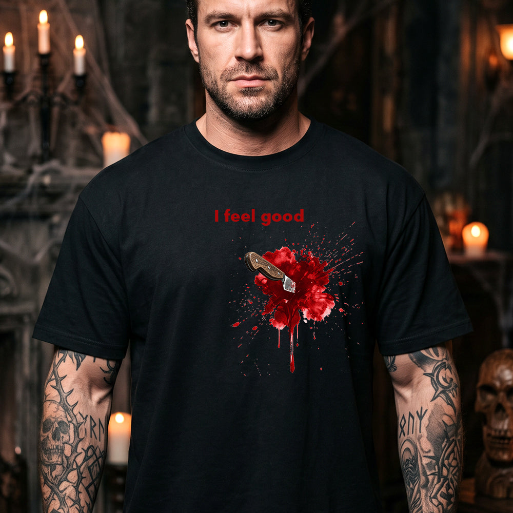 Funny Bloody Knife T-Shirt Dark Humor Halloween Tee for Men