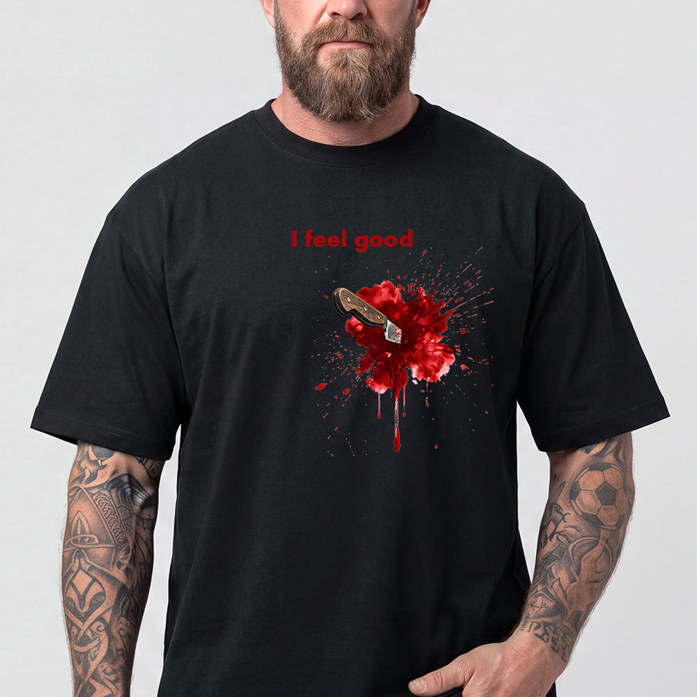 Funny Bloody Knife T-Shirt Dark Humor Halloween Tee for Men