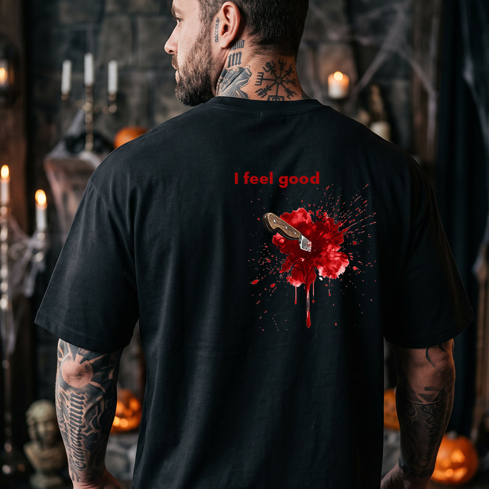 Funny Bloody Knife T-Shirt Dark Humor Halloween Tee for Men