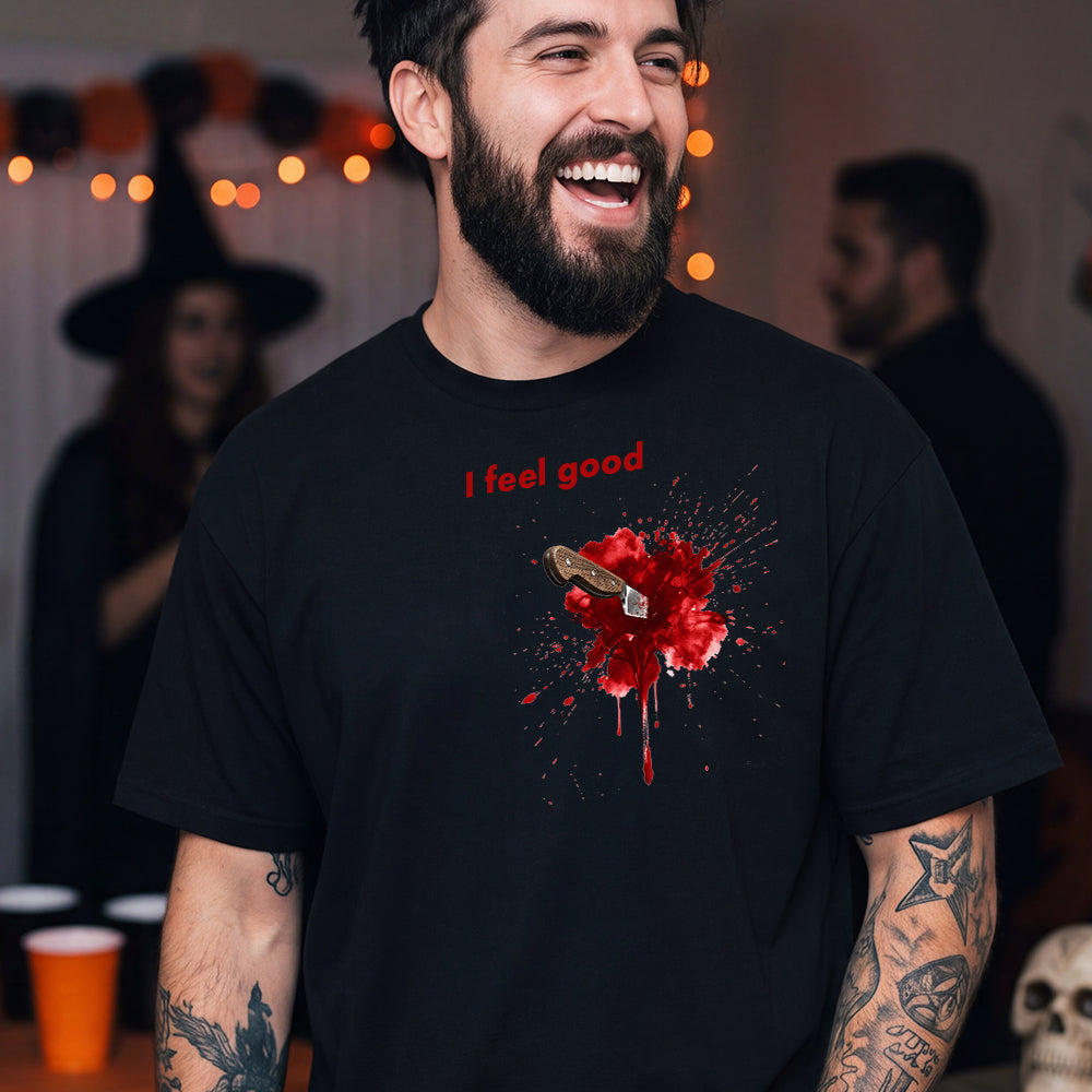 Funny Bloody Knife T-Shirt Dark Humor Halloween Tee for Men