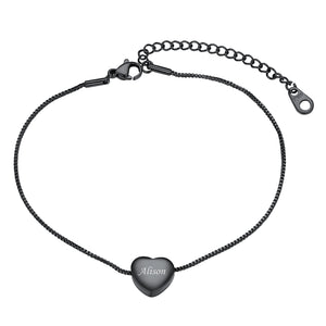  Black Engraving Heart Anklet with Cable Chain for Women