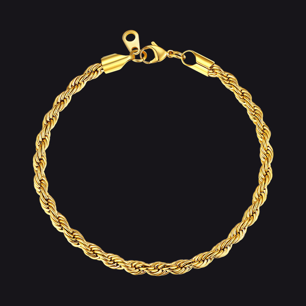 Gold rope chain bracelet on a black background