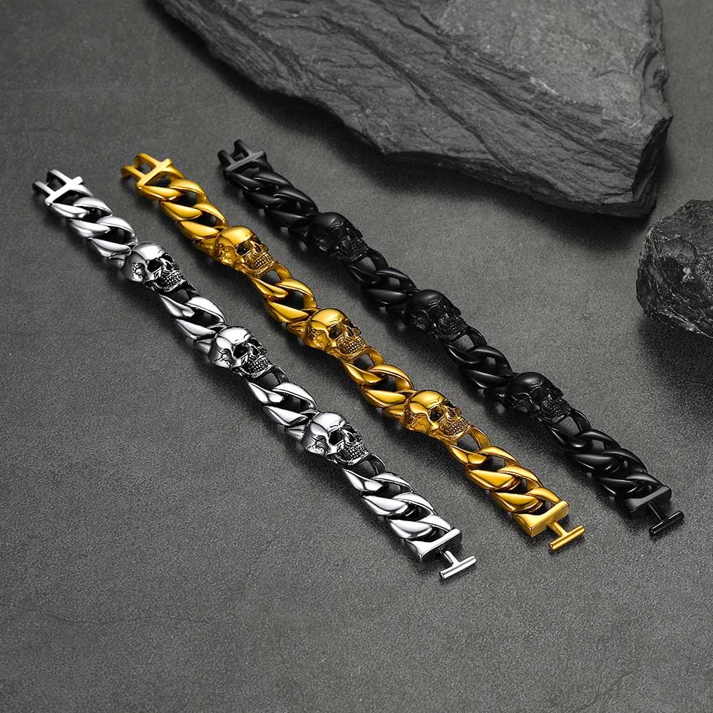 FaithHeart Gothic Skull Cuban Chain Bracelet For Men FaithHeart