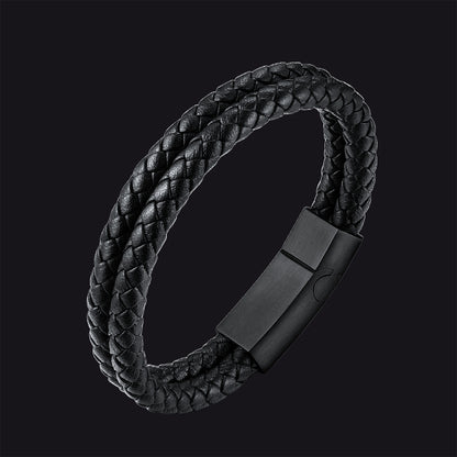 FaithHeart Black Braided Custom Text Leather Bracelet Cuff For Unisex FaithHeart Jewelry