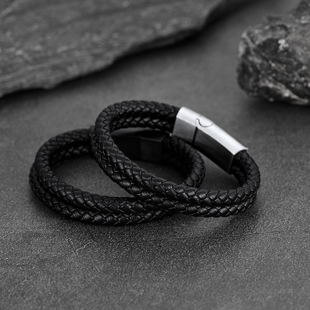 FaithHeart Black Braided Custom Text Leather Bracelet Cuff For Unisex FaithHeart Jewelry