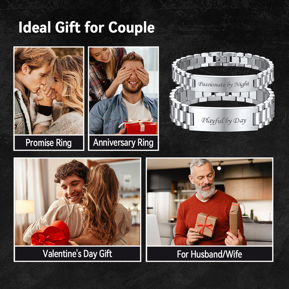 Custom engraved bar chain bracelet for couples, perfect gift for anniversary and Valentine's day
