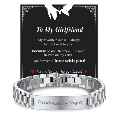 Custom Engraved Nameplate Bar Chain Bracelet for Couple Men Women