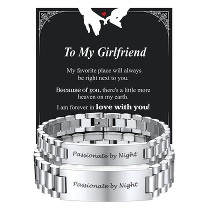 Custom Engraved Nameplate Bar Chain Bracelet with black card with romantic message