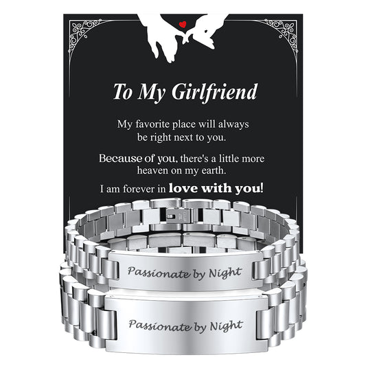 Custom Engraved Nameplate Bar Chain Bracelet with black card with romantic messageimg