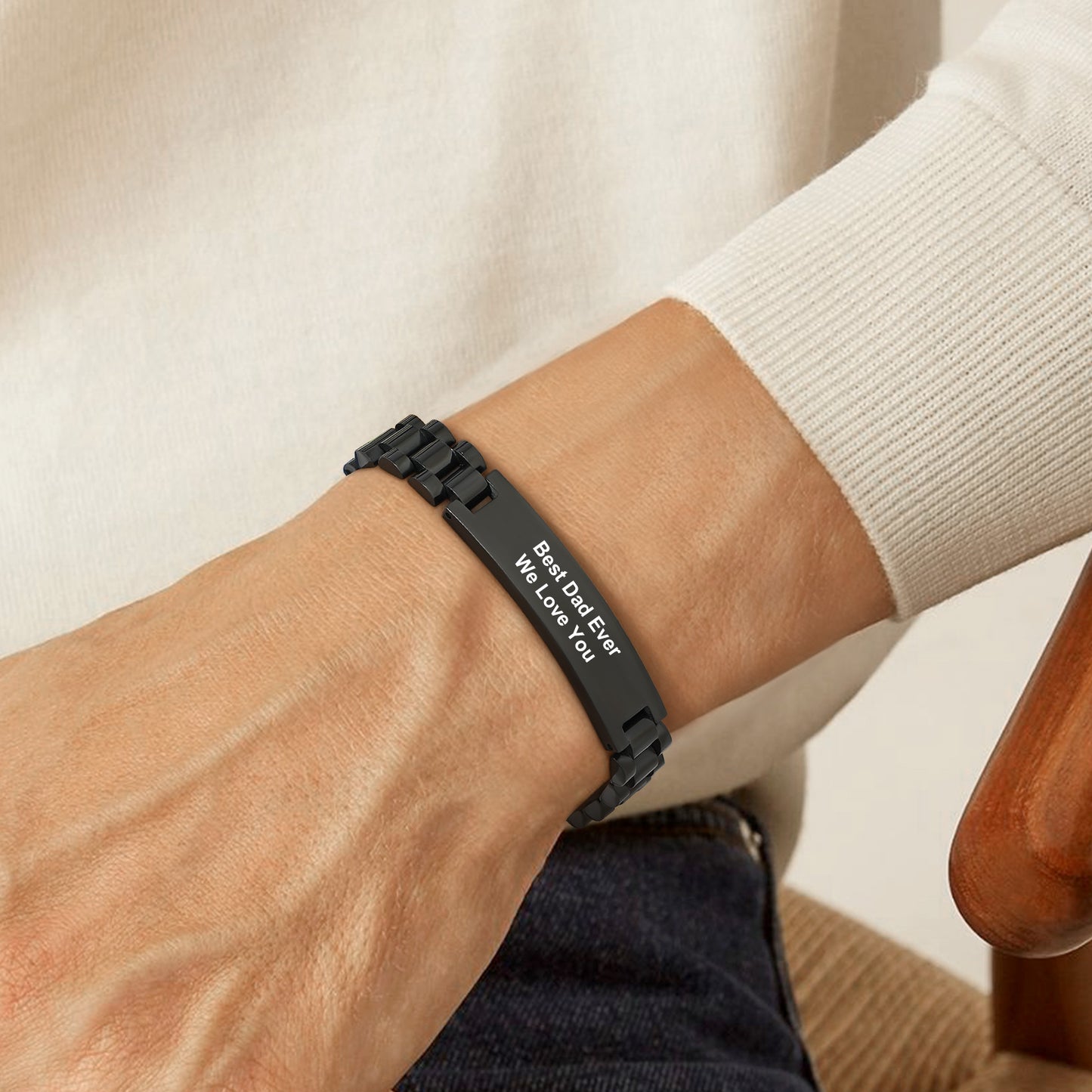 Customized Engraved Nameplate Bar Link Wristband Bracelet for Men