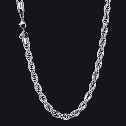 Twisted  Rope Chain Link Necklace for Men Women, 3MM Width