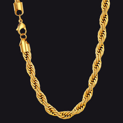 Twisted  Rope Chain Link Necklace for Men Women, 3MM Width