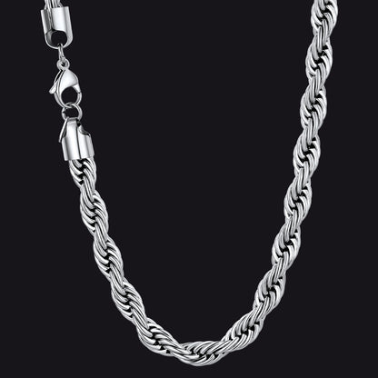 Twisted  Rope Chain Link Necklace for Men Women, 3MM Width