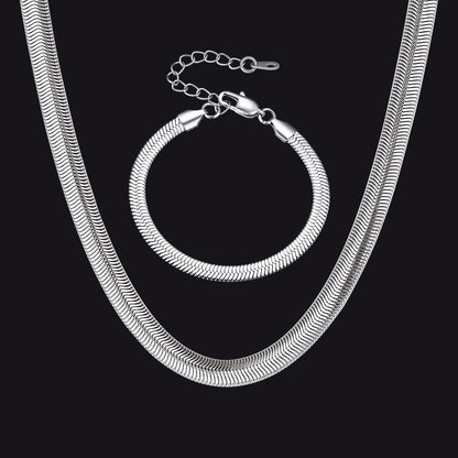 Men’s Stainless Steel Snake Chain Necklace and Bracelet Set – 8mm/5mm