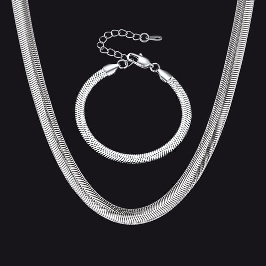 Men’s Stainless Steel Snake Chain Necklace and Bracelet Set – 8mm/5mmimg