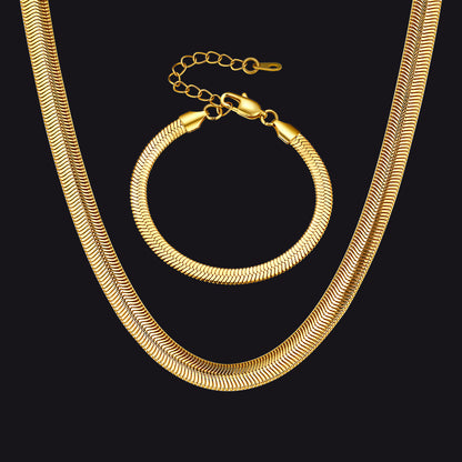 Gold Snake Chain Necklace & Bracelet Set for Men – Shiny 8mm/5mm Design